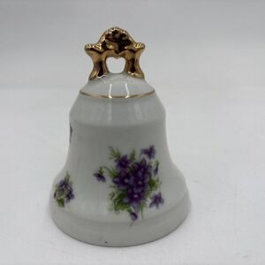 White Porcelain Lefton Bell w/ Gold Trim & Violet flowers # Trade Mark Japan